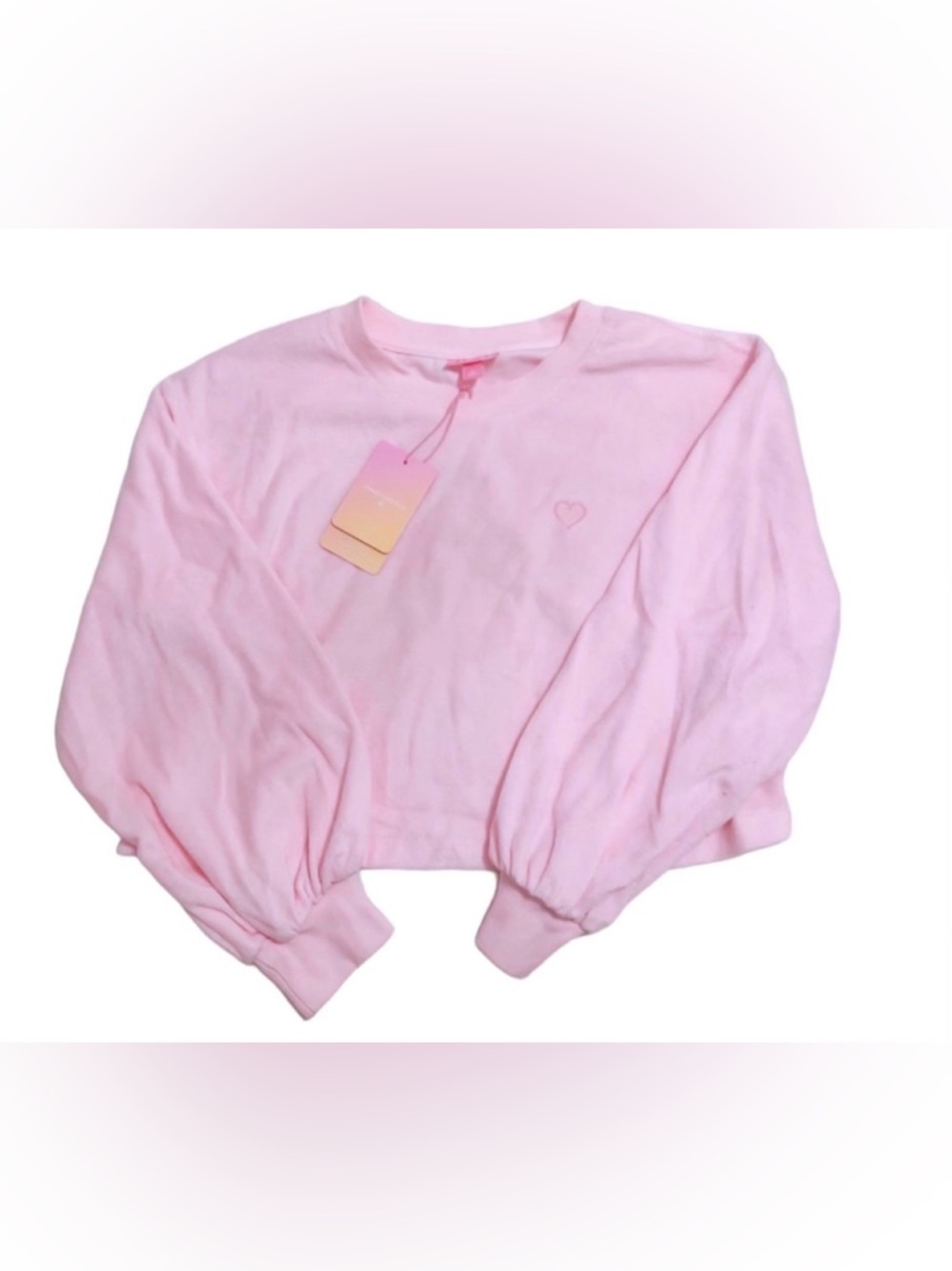 Stoney Clover Lane terry cloth pink cropped pullover women’s size Small